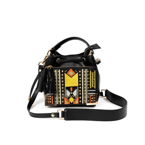 Green Hermitage Nora Vegan Leather Embroidered Sling Bag - Black