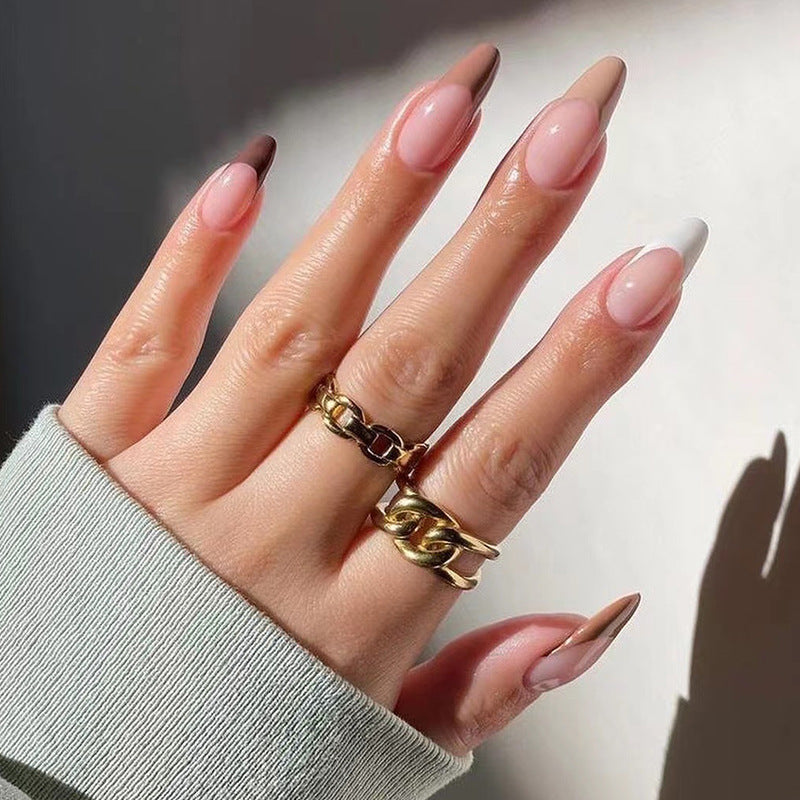Shades of Brown | Long Almond, Press On Nails