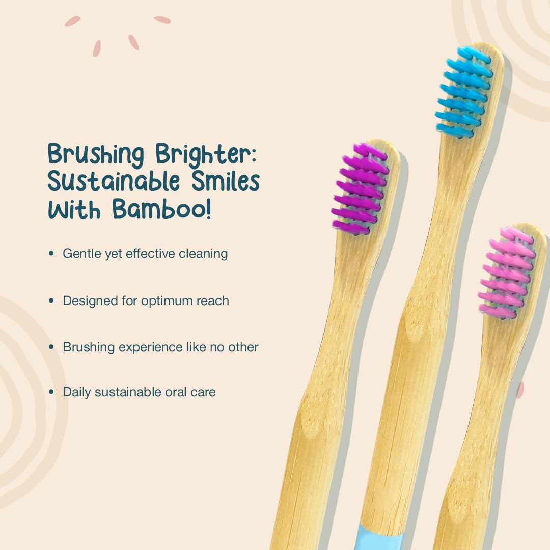 Dencrus Orby Kids Bamboo Toothbrushes - Pink, Lavender & Blue (Pack of 3)