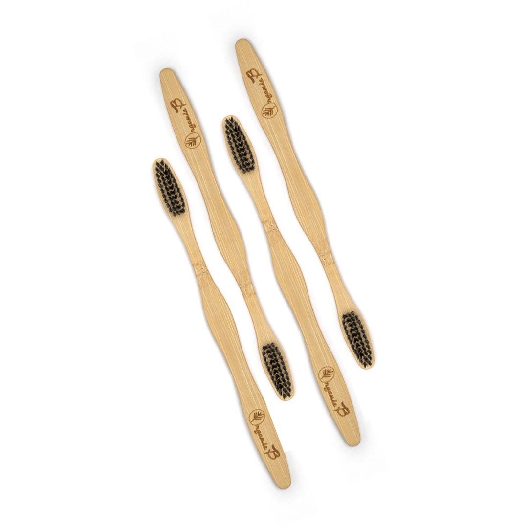 Organic B Mao Bamboo Toothbrush| 4 Pcs|Soft Bristles| Charcoal | Adult