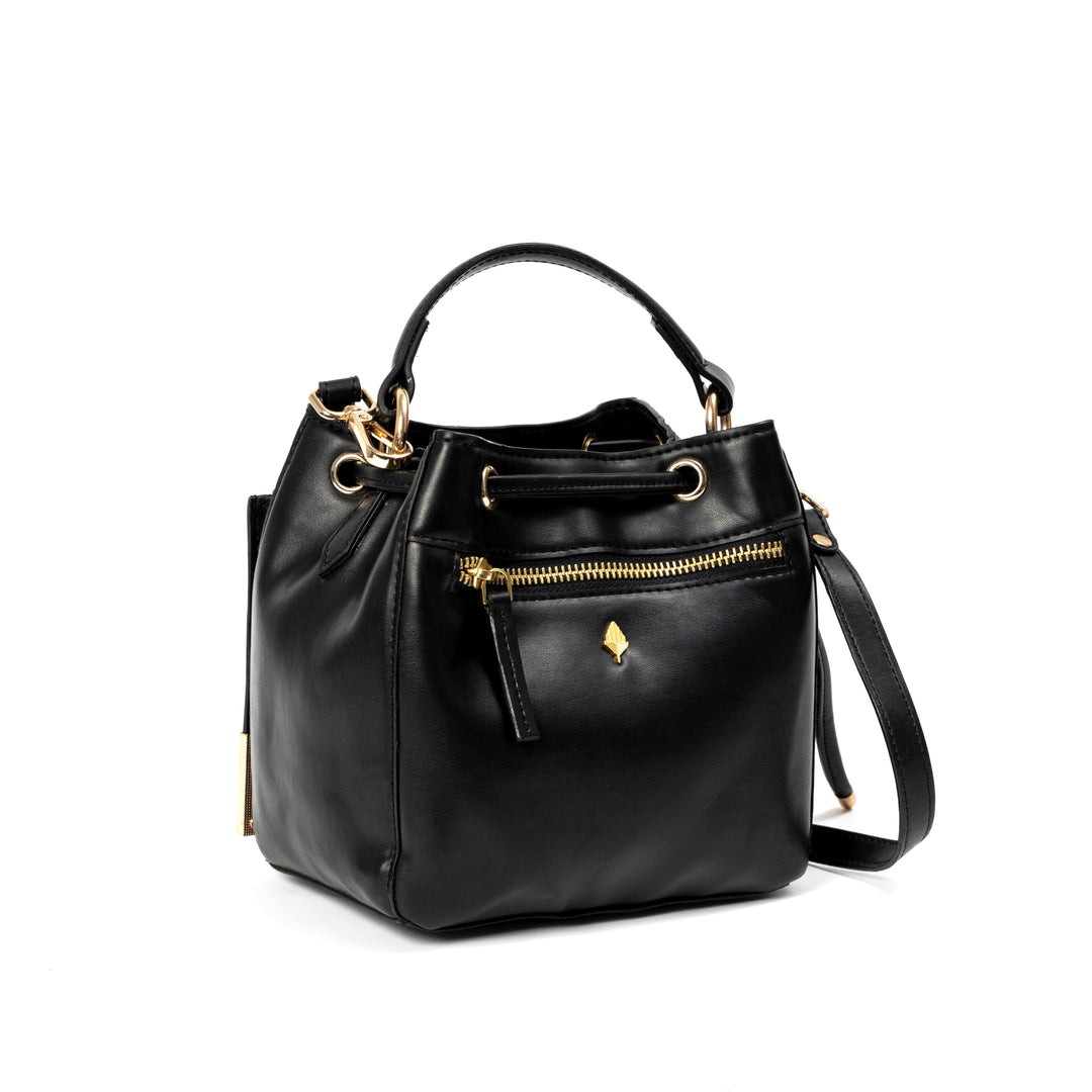 Green Hermitage Nora Vegan Leather Embroidered Sling Bag - Black