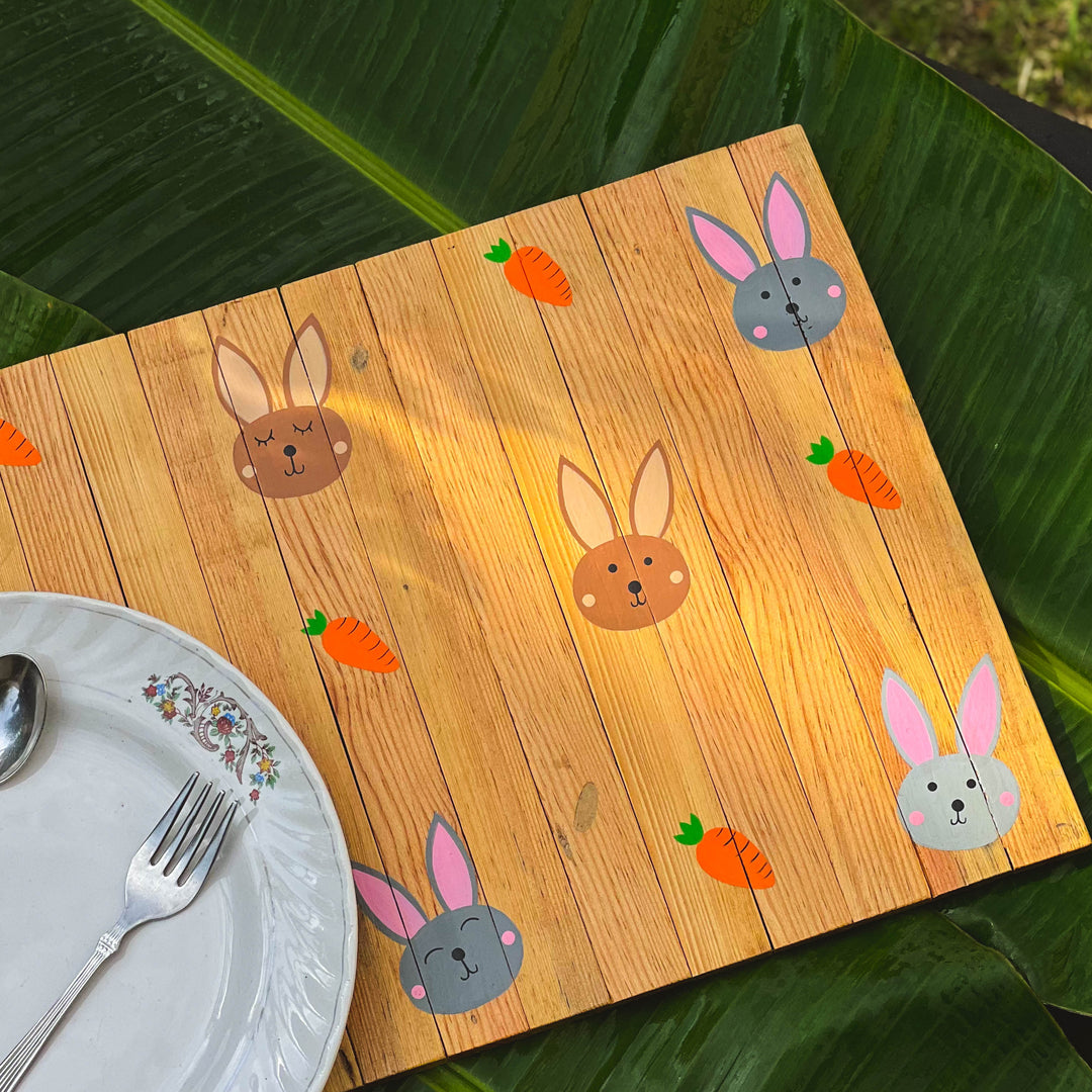 Scrapshala Healthy rabbit place mat | multipurpose | natural reclaimed wood | foldable | stain-proof