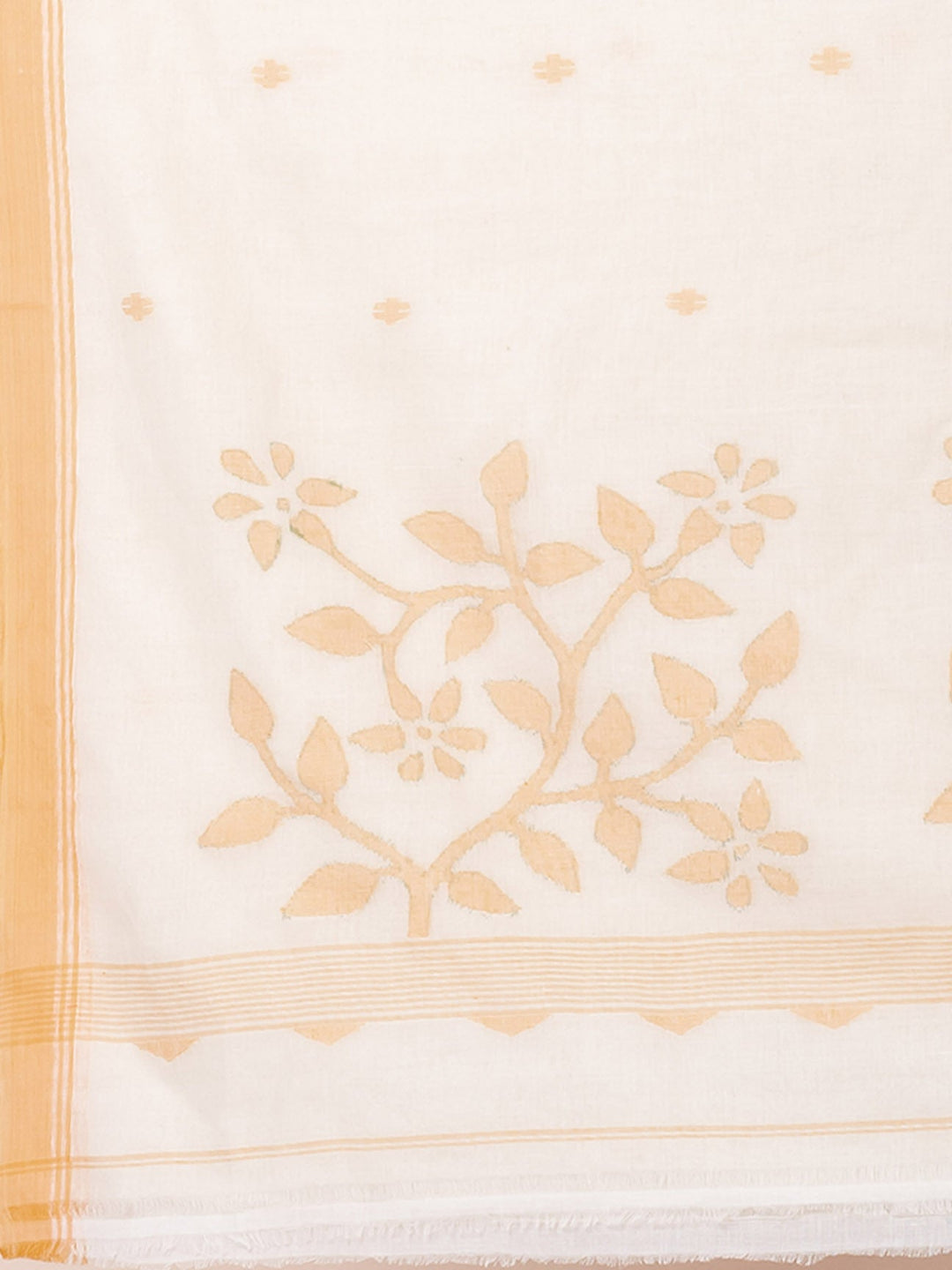 OCAU Vanilla Charm - Pure Cotton Saree With Jamdani Motifs Without Blouse Piece l Off - white