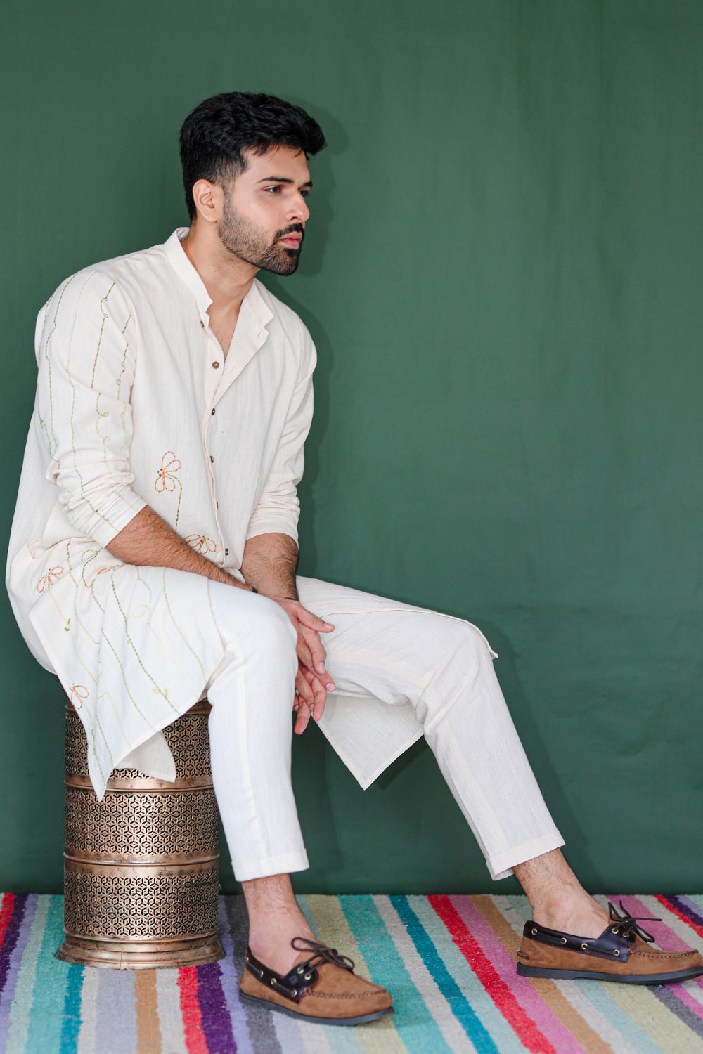 ITIDOR esert Star Kurta- Mandarin Collar, Basic Sleeves