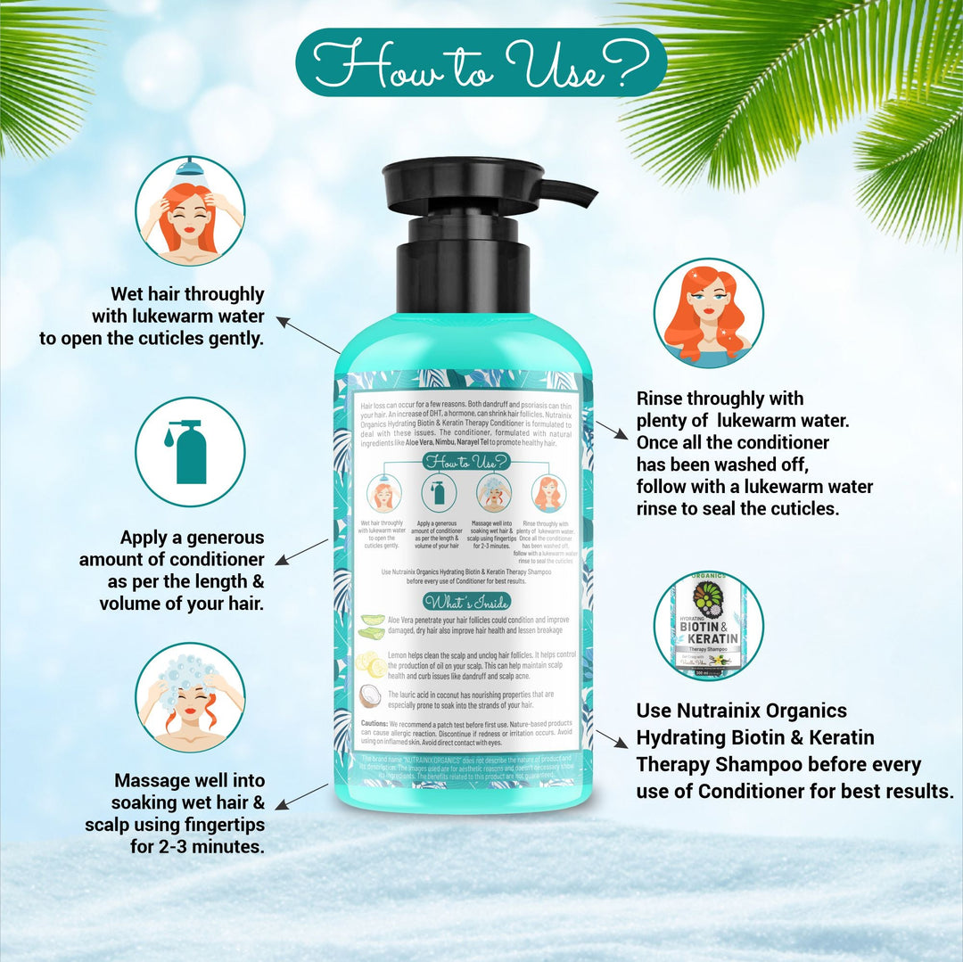 Nutrainix Organics Hydrating Biotin & Keratin Rescue Conditioner Miracle Worker for Damaged, Frizzy & Color-Treated Hair - 300 ml