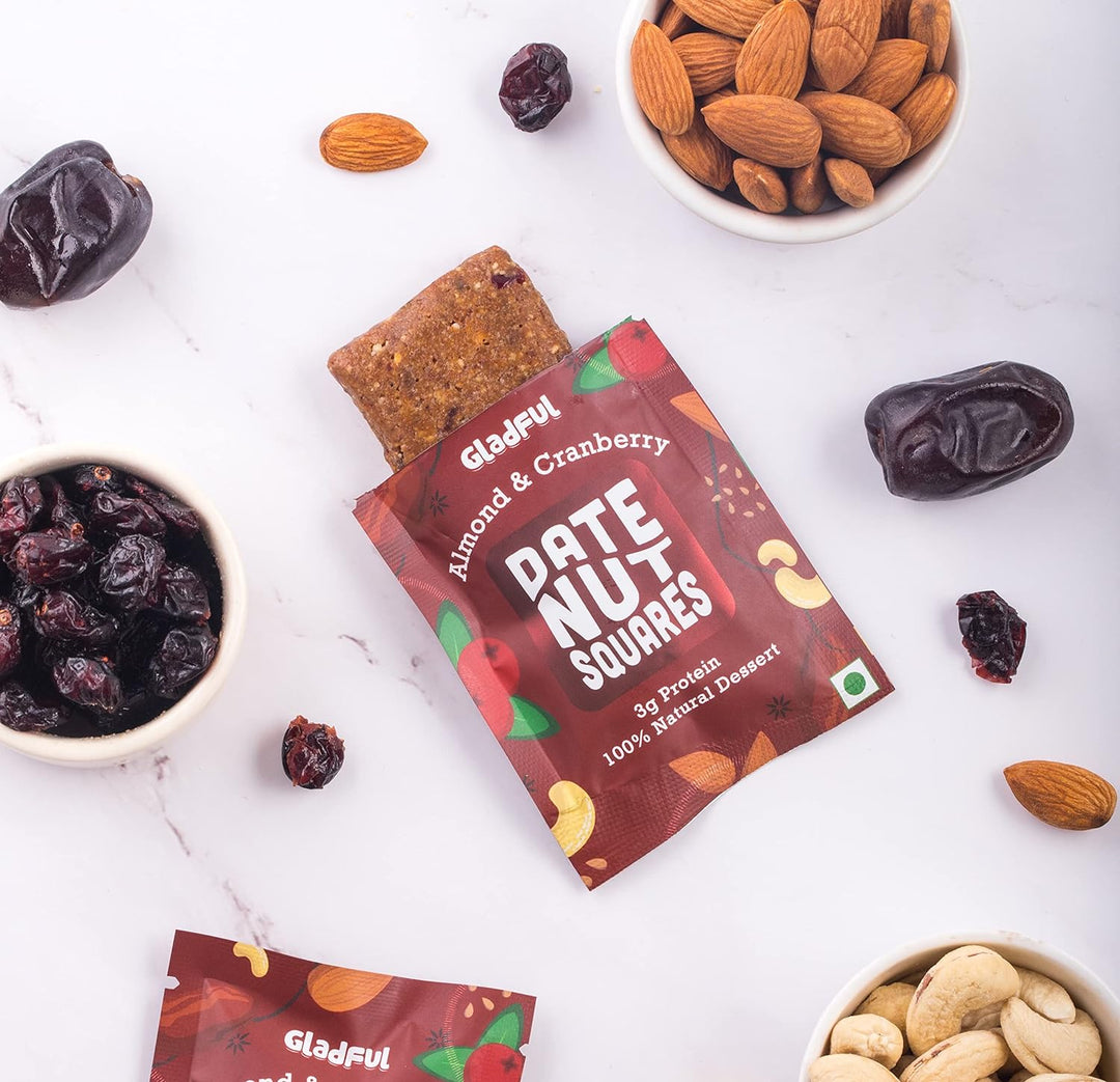 Gladful Date nut squares - almond and cranberry -  pack of 1