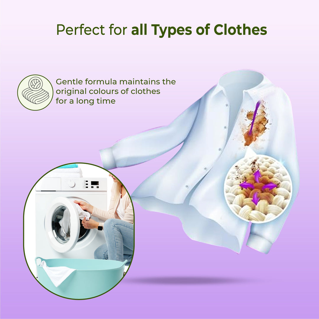 IMECO Bamboo Shakti Natural Detergent Liquid 1 Liter (Pouch) - Coconut & Lavender Fragrance - Designed to Remove Dried Stains