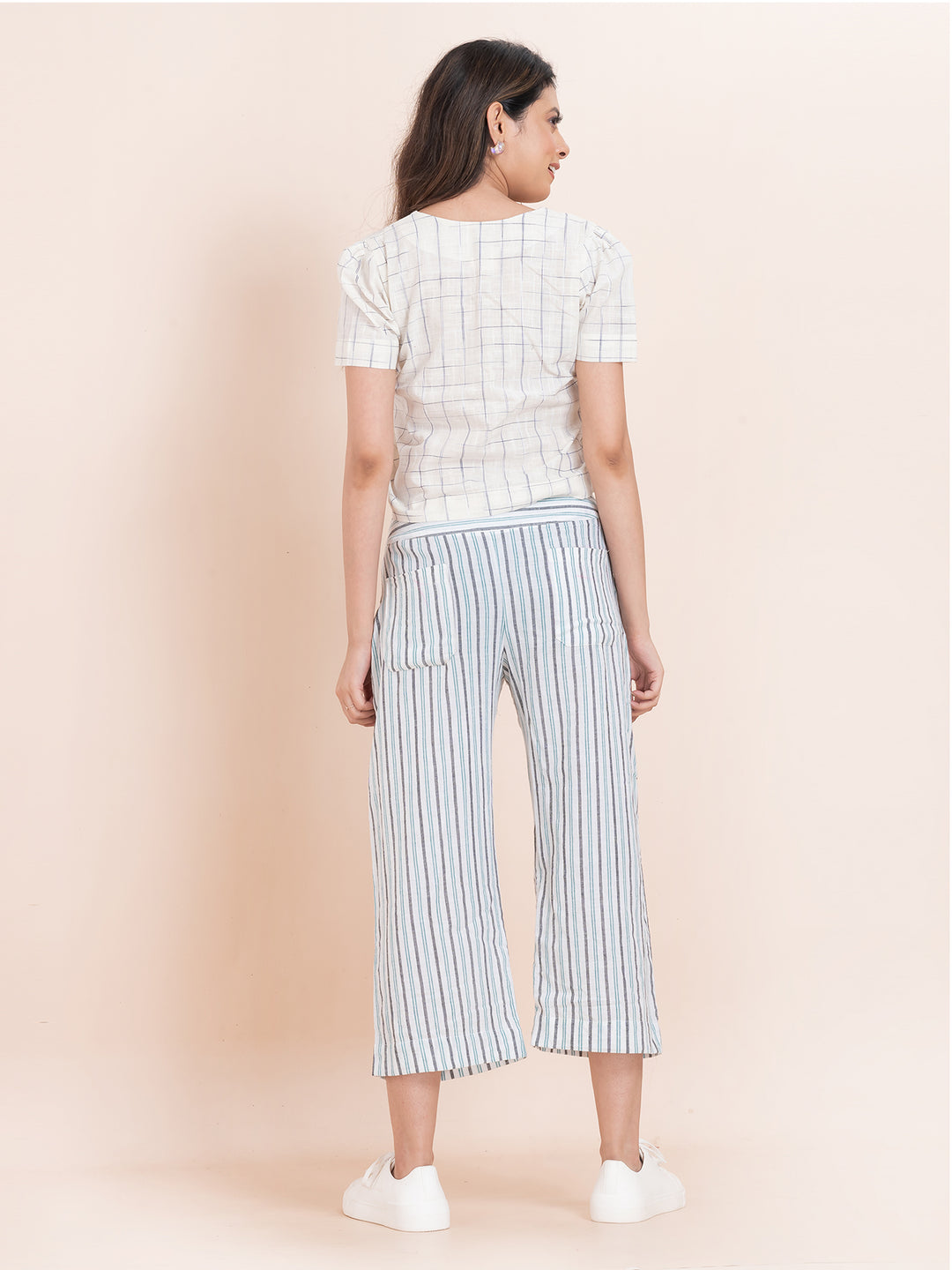 OCAU Basic Striped Wide Leg Cropped Pant - White Striped