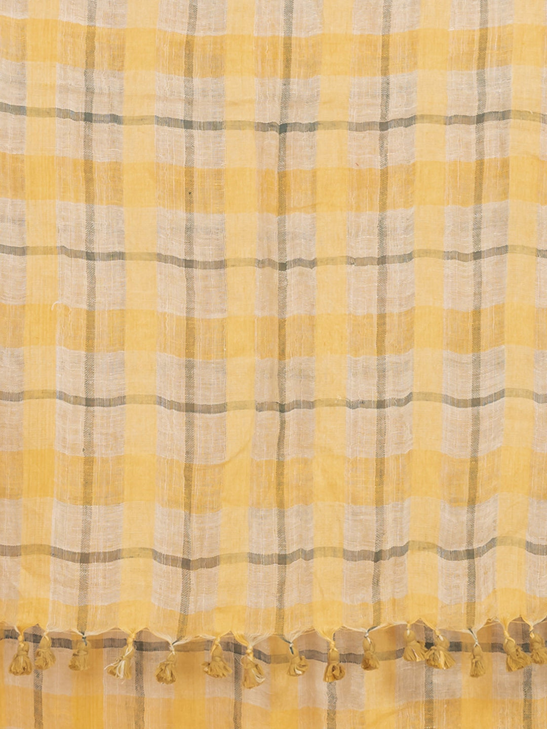 OCAU Caramel Bliss - Pure Linen Checkered Saree With Blouse Piece l Tan