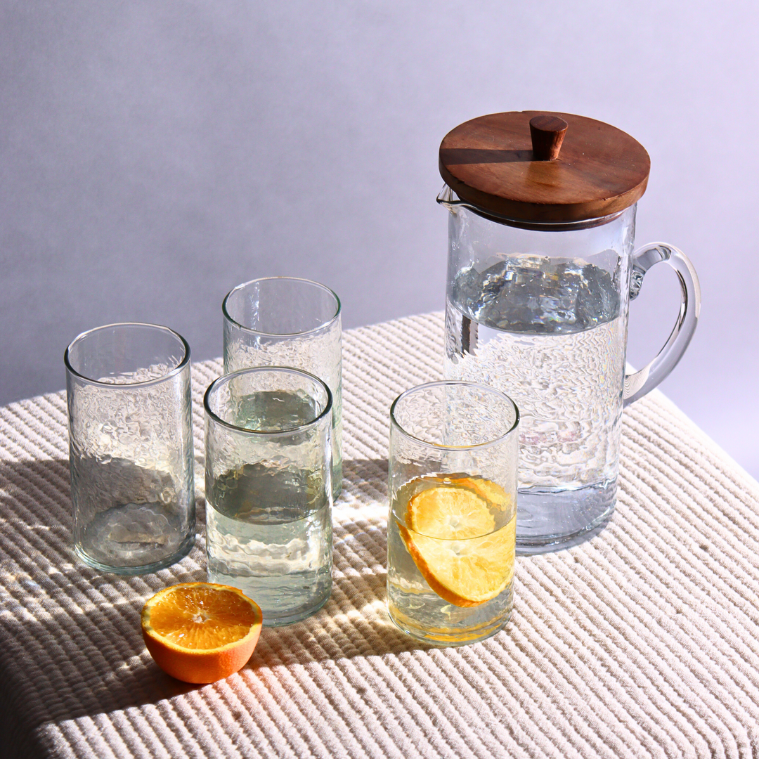 Muun Home Hammered Glass Jug with Lid