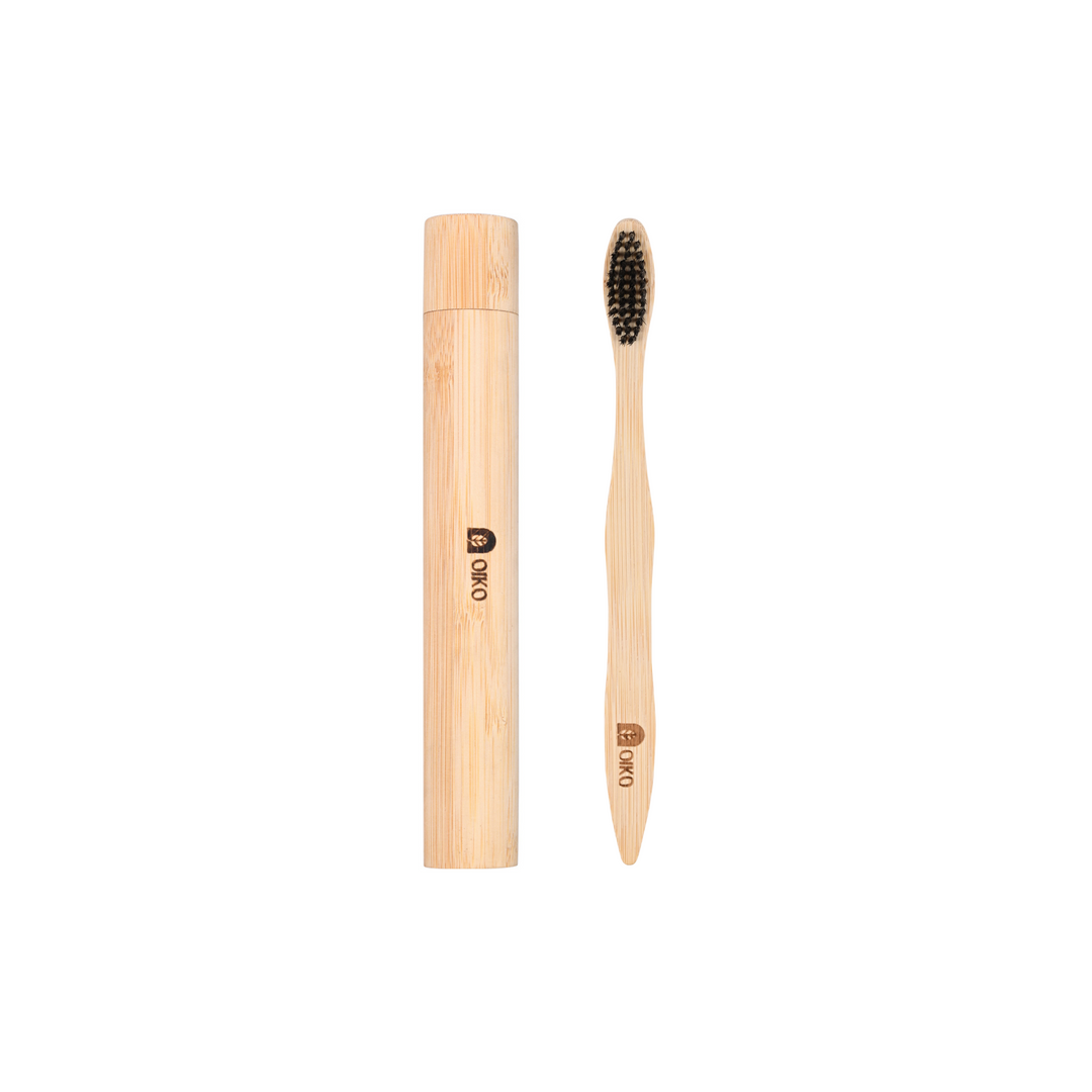 OIKO Bamboo Toothbrush Travel Tube| Brush Included |Stylish Protection On the Go