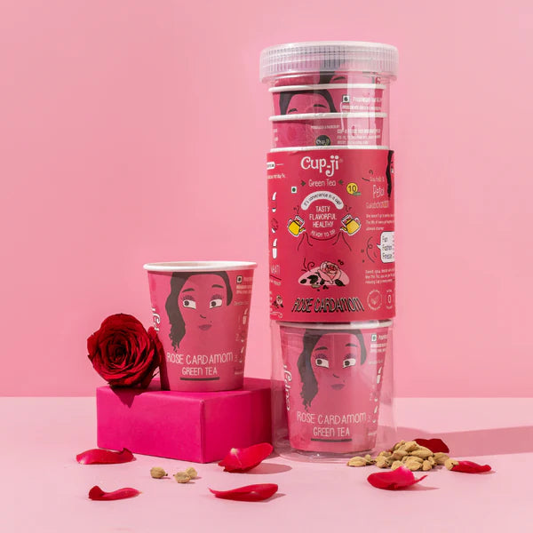 CupJi Rose Cardamom Green Tea | Pack of 10 Cups