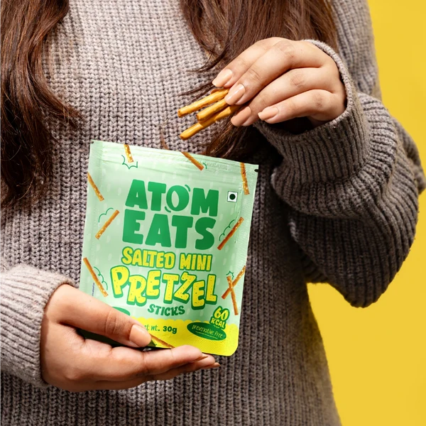 Atom Eats Salted Mini Pretzel Sticks | Baked Pretzels | 30 g Packs