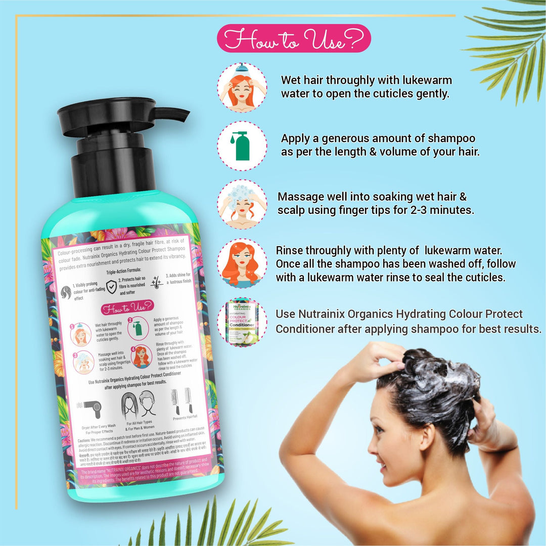 Nutrainix Organics Hydrating Color Protect Shampoo Sulfate-Free Hydration for Vibrant, Treated Hair – Green Apple Freshness - 300 ml