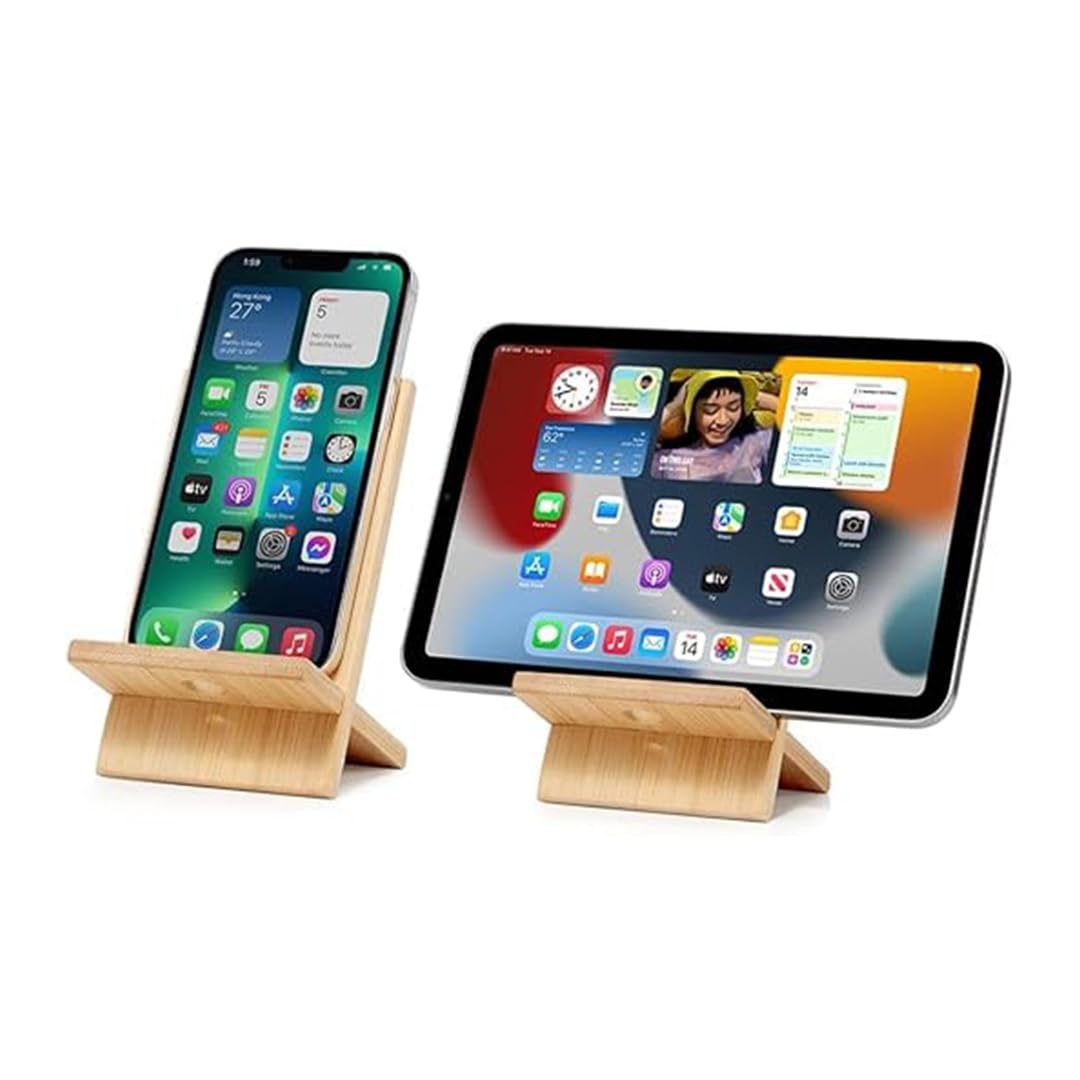 IMECO Combo Pack of Portable Mobile Stand & Bamboo Pen Stand | Ideal for Home & Office Table | Multipurpose Use
