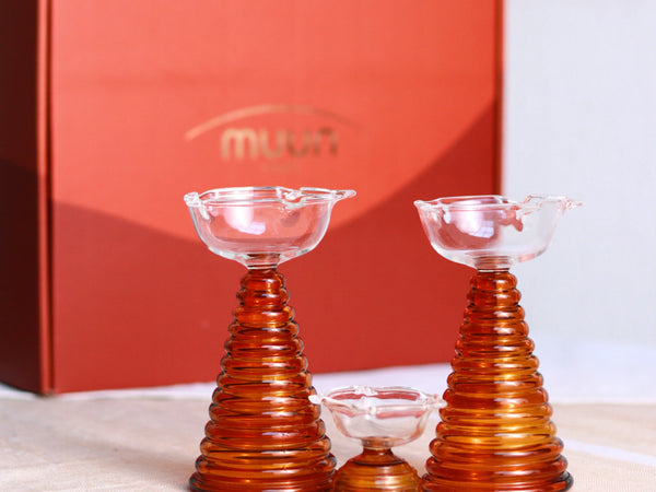 Muun Home Glass Diya Gift Box - Two Tall Diya + Short Diya