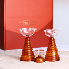 Muun Home Glass Diya Gift Box - Two Tall Diya + Short Diya