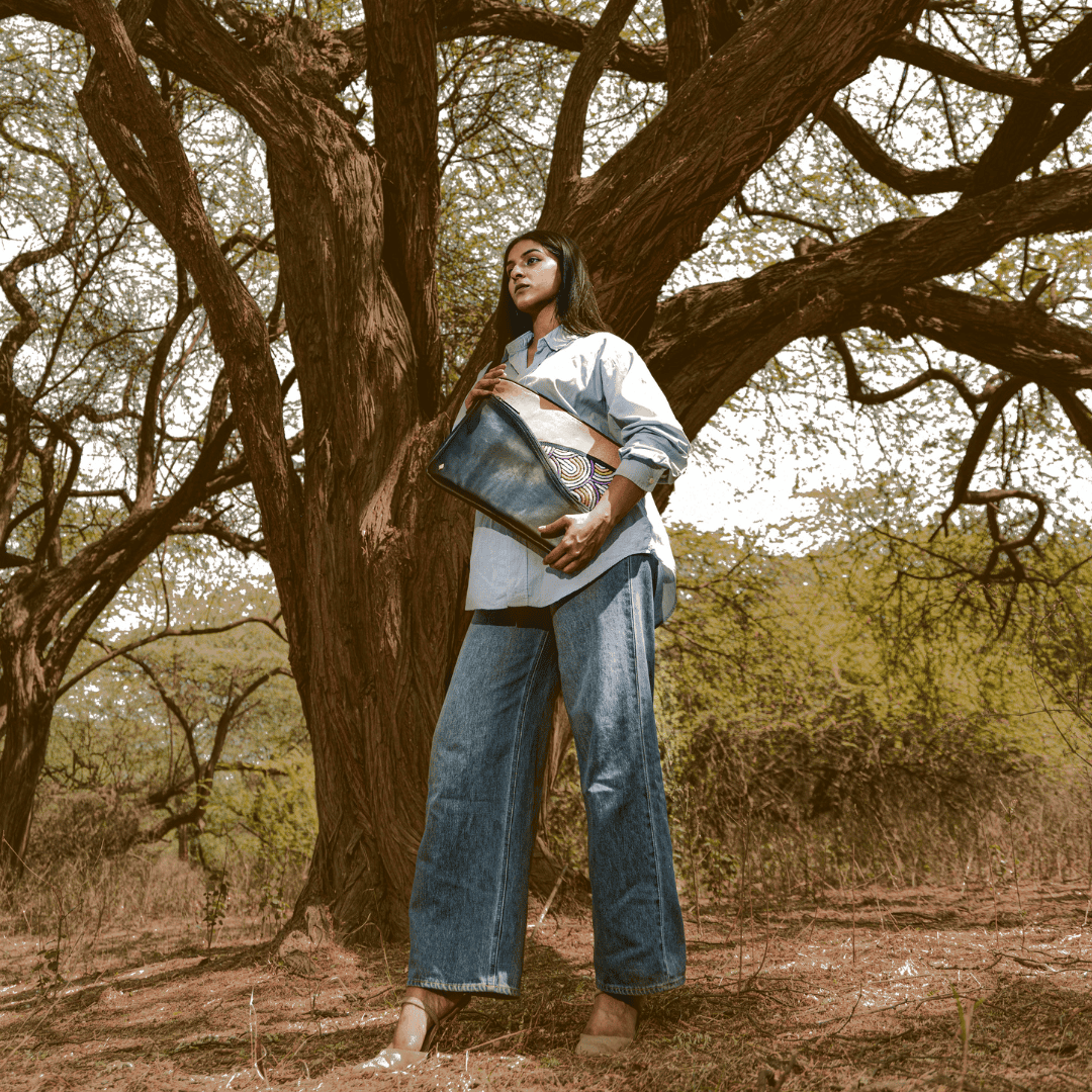 Green Hermitage Acacia Vegan Leather Laptop Sleeve - Black