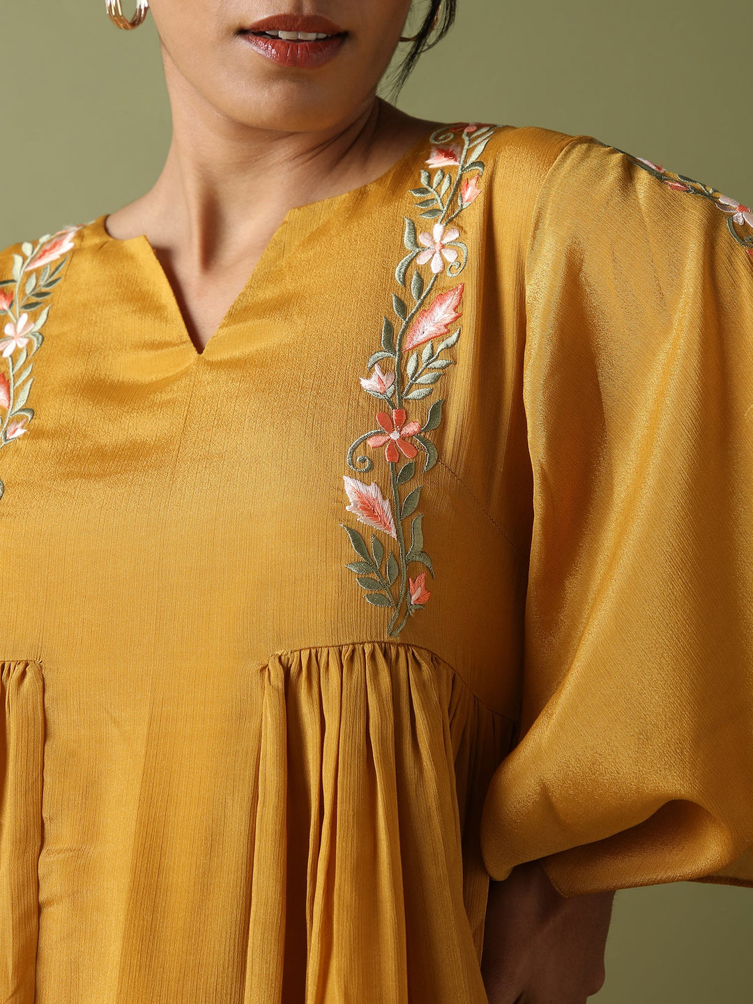 Dhwani Choksi Embroidered Tunic - Mustard
