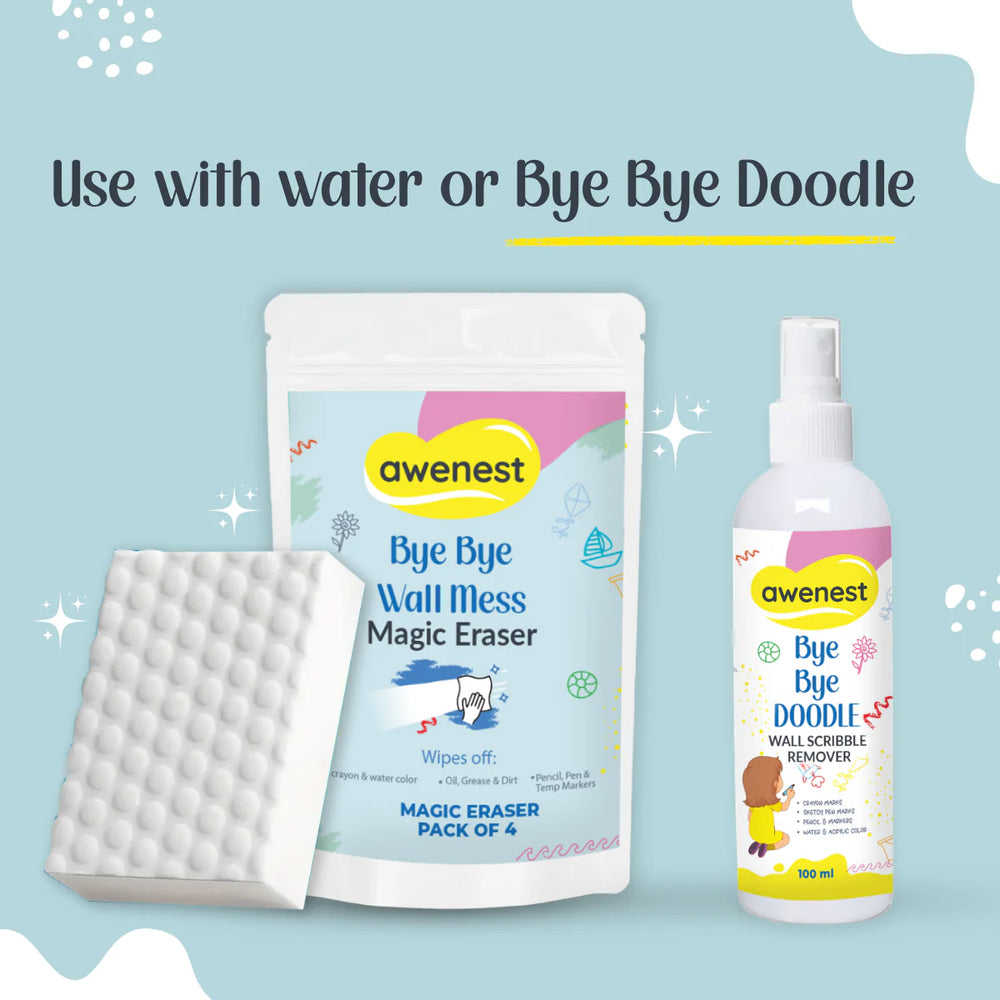 Magic Eraser - Pack of 12, Bye Bye Wall Mess Sponge Eraser | Magic Cleaning Sponge | Removes Crayon, Pencil, Marker & Grease | For Walls, Tiles & Laminates | Pack of 4