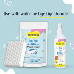 Magic Eraser - Pack of 4, Bye Bye Wall Mess Sponge Eraser | Magic Cleaning Sponge | Removes Crayon, Pencil, Marker & Grease | For Walls, Tiles & Laminates | Pack of 4