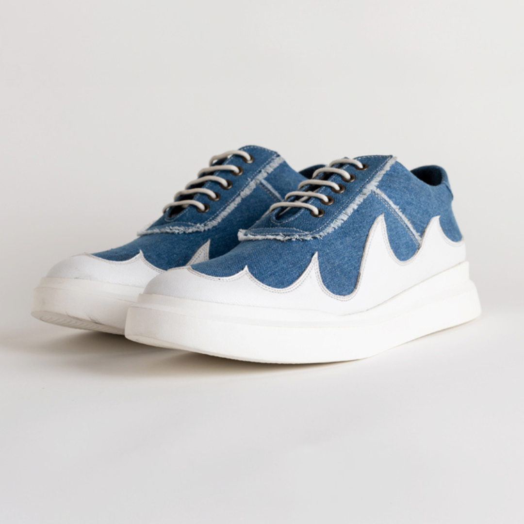 Monkstory Skream Wave Pattern Lace Denim Sneakers