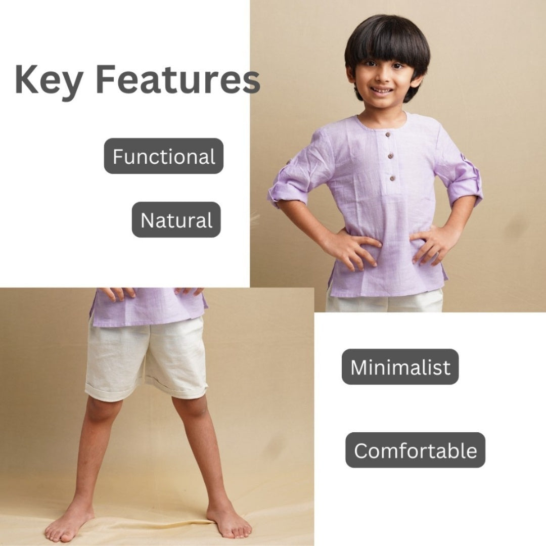 Earthy Wanderer' - 100% Handspun Khadi Boys' Set with Full Sleeve Button-down Shirt and Shorts