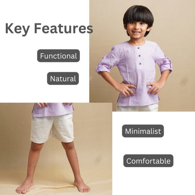 Earthy Wanderer' - 100% Handspun Khadi Boys' Set with Full Sleeve Button-down Shirt and Shorts