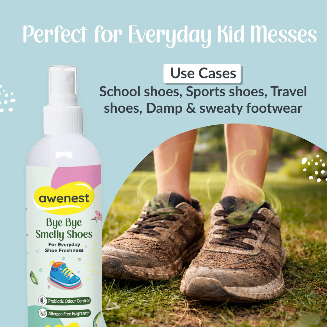 Shoe Deodorizer - Bye Bye Smelly Shoes Spray | Probiotic Odour Control | Eliminates Shoe Odour at Source | Allergen-Free Fragrance | For Kids & Adults | 75 ml