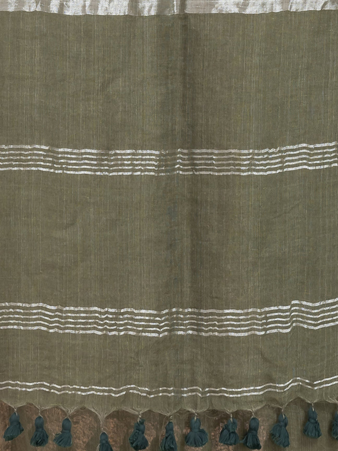 OCAU Forest Wishpers - Pure Linen Solid Saree With Contrast Border Without Blouse Piece l Avocado