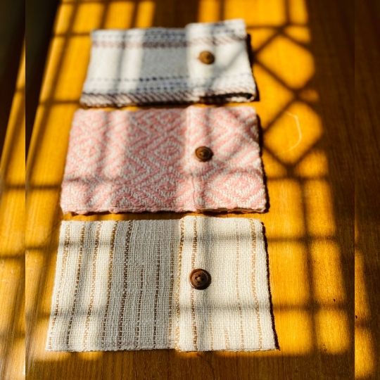 Pravaah Pai - beige and brown handwoven pouch | hemp cotton blend