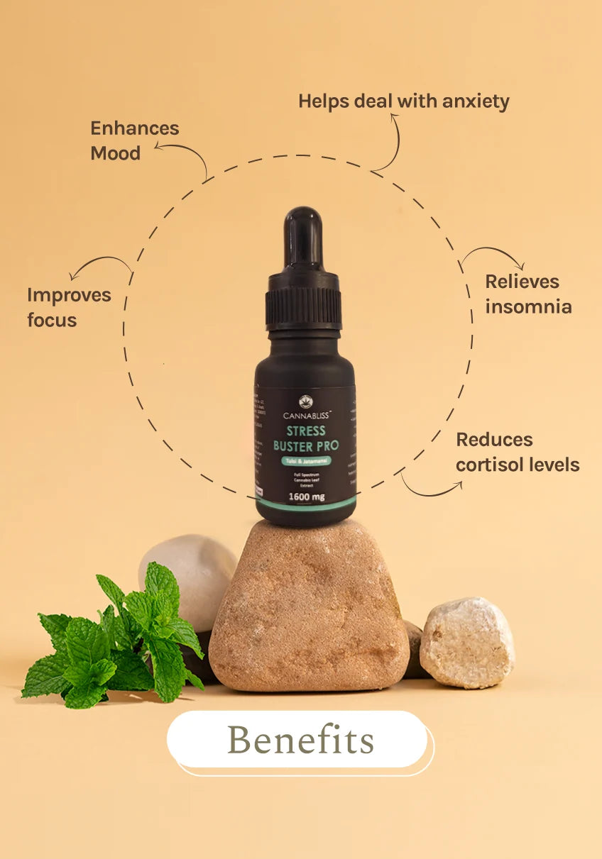 India Hemp Organics STRESS BUSTER PRO with 16% Cannabis Leaf Extract + Tulsi and Jatamansi