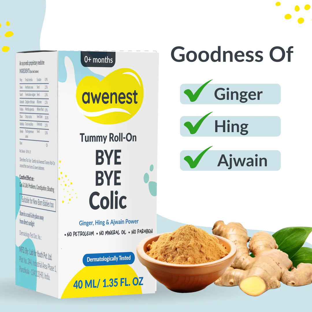 Tummy Roll-On Bye Bye Colic, Ayurvedic Medicine with Ginger, Hing & Ajwain For 0+ years - Pack of 2