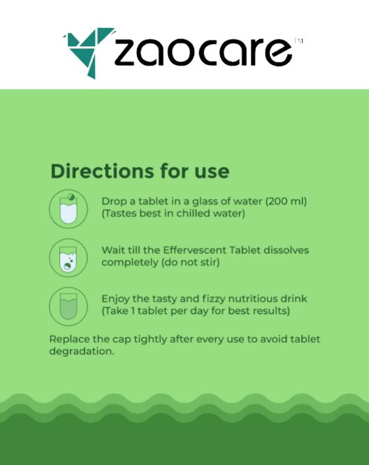 Zaocare Supergreen Effervescent Tablets For Tummy Fat Burn & Gut Detox | 100% Vegan