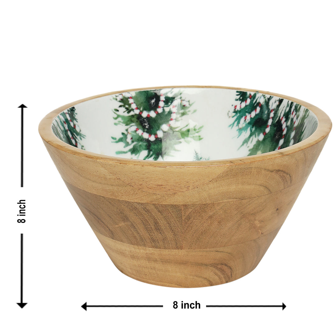 Ireka Homes Handcrafted Evergreen Serving Bowls - Multipurpose Acacia Wood Bowls With Enamel - Durable Bowls for Serving Food, Snacks, and Desserts (8 inches)