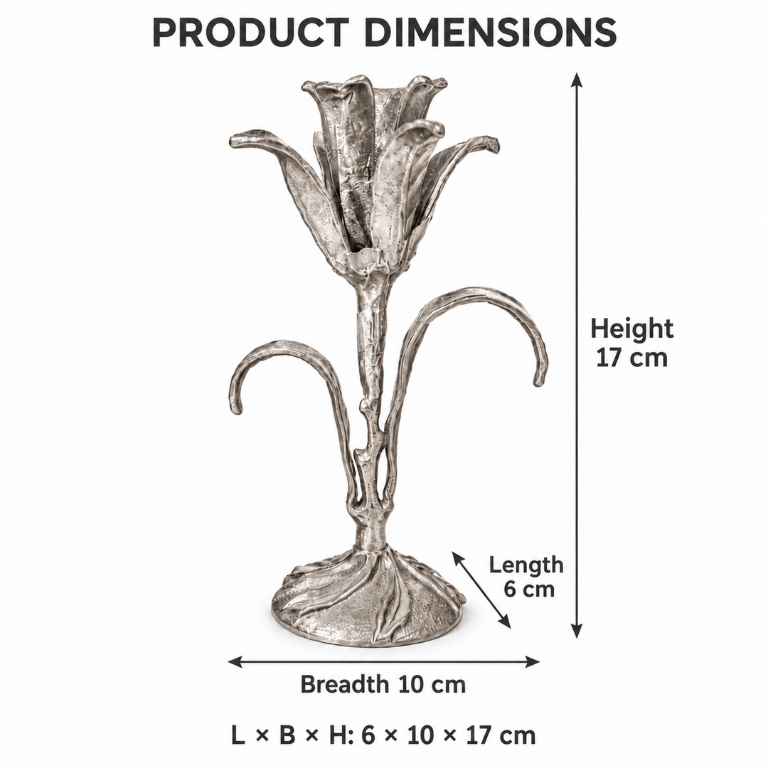 Kali Candle Stand | Budding Lily Brass Candle Holder | Silver Finish