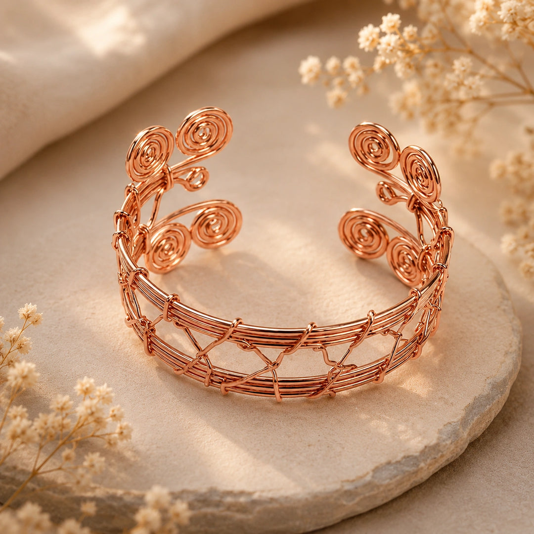 Premium Copper Kada for Women – Beautifully Carved Ayurvedic Copper Bracelet