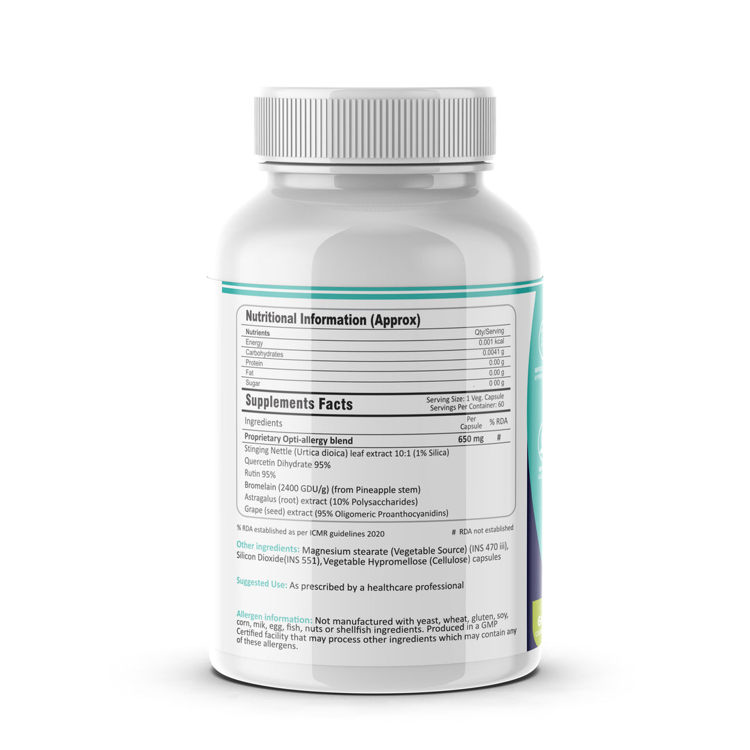 FM Nutrition Opti-Allergy Shield I Natural Anti-Histamine Complex I Quercetin with Bromelain and plant derivatives I Vegan I Non-GMO I 60 Veg Capsules