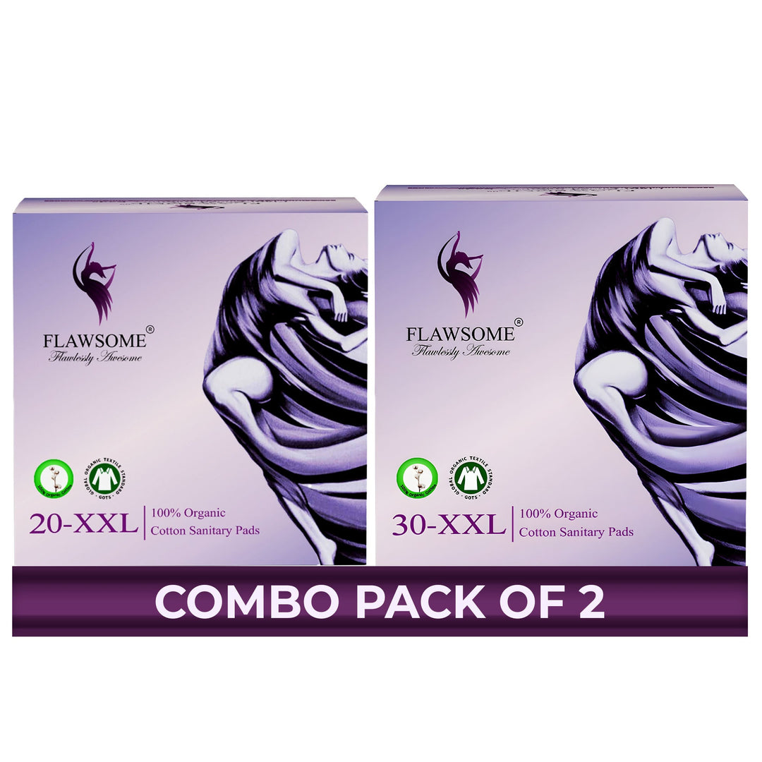 Flawsome 100% Organic Sanitary Pads | High Absorption | Cotton Sanitary Pads | Soft and Rash Free | Toxin-Free (Pack of 50, XXL)