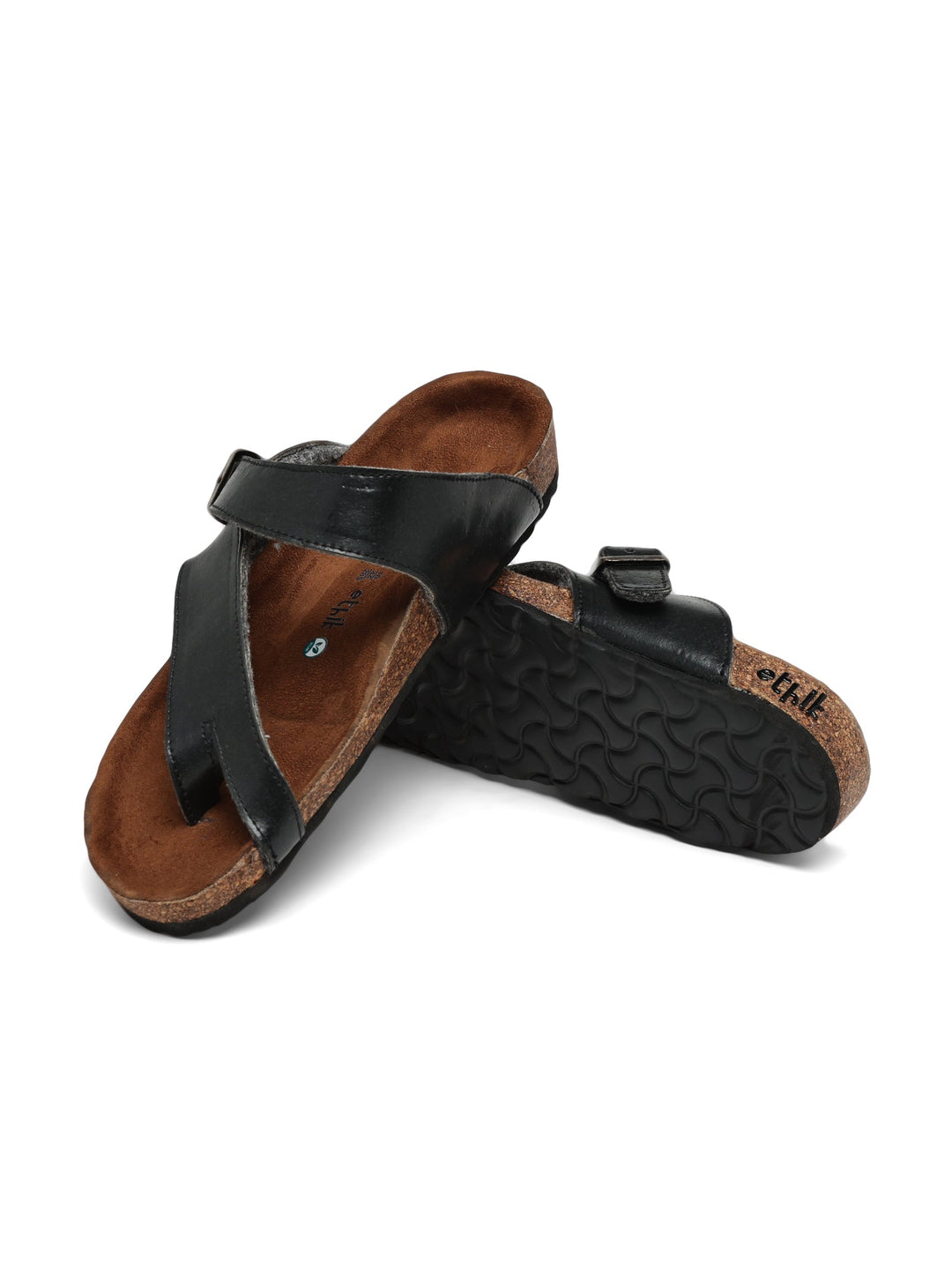 TUSK Black Cross-Strap Cork Footbed Sandals