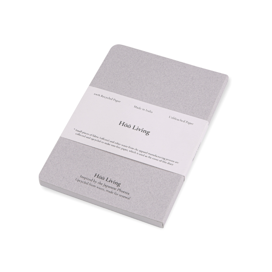 Hōō Living A5 Notebook 160 Pages made from Upcycled Used Sanitary Napkins - Paperboard/Upcycled Grey Cotton Paper Cover