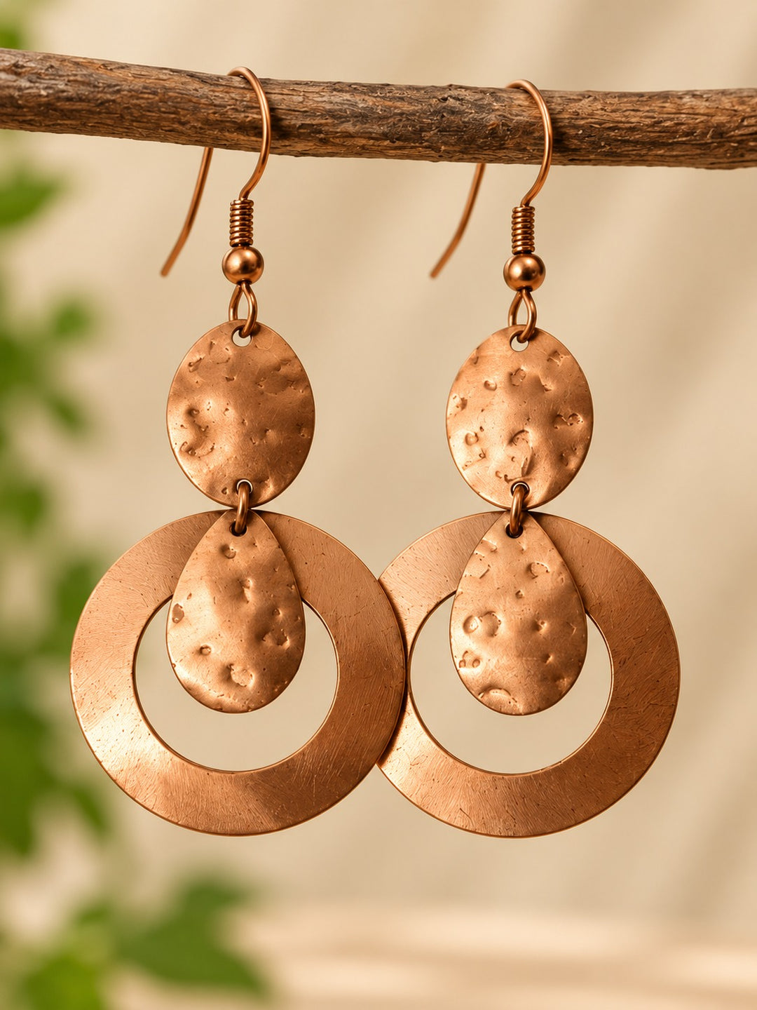 Bamboology Trends Hammered Copper Drop Earrings | Round Design