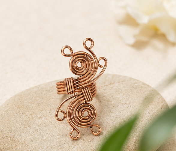 Bamboology Trends Handmade Adjustable Pure Copper Designer Ring for Women | Artisan Wellness Jewelery