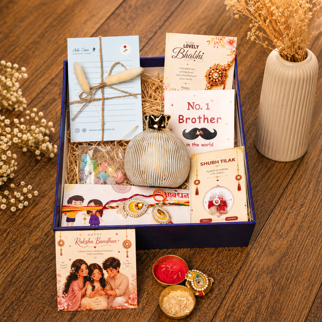 Artecasa Ivory Pomegranate Rakhi Gift Hamper for Bhai Bhabhi