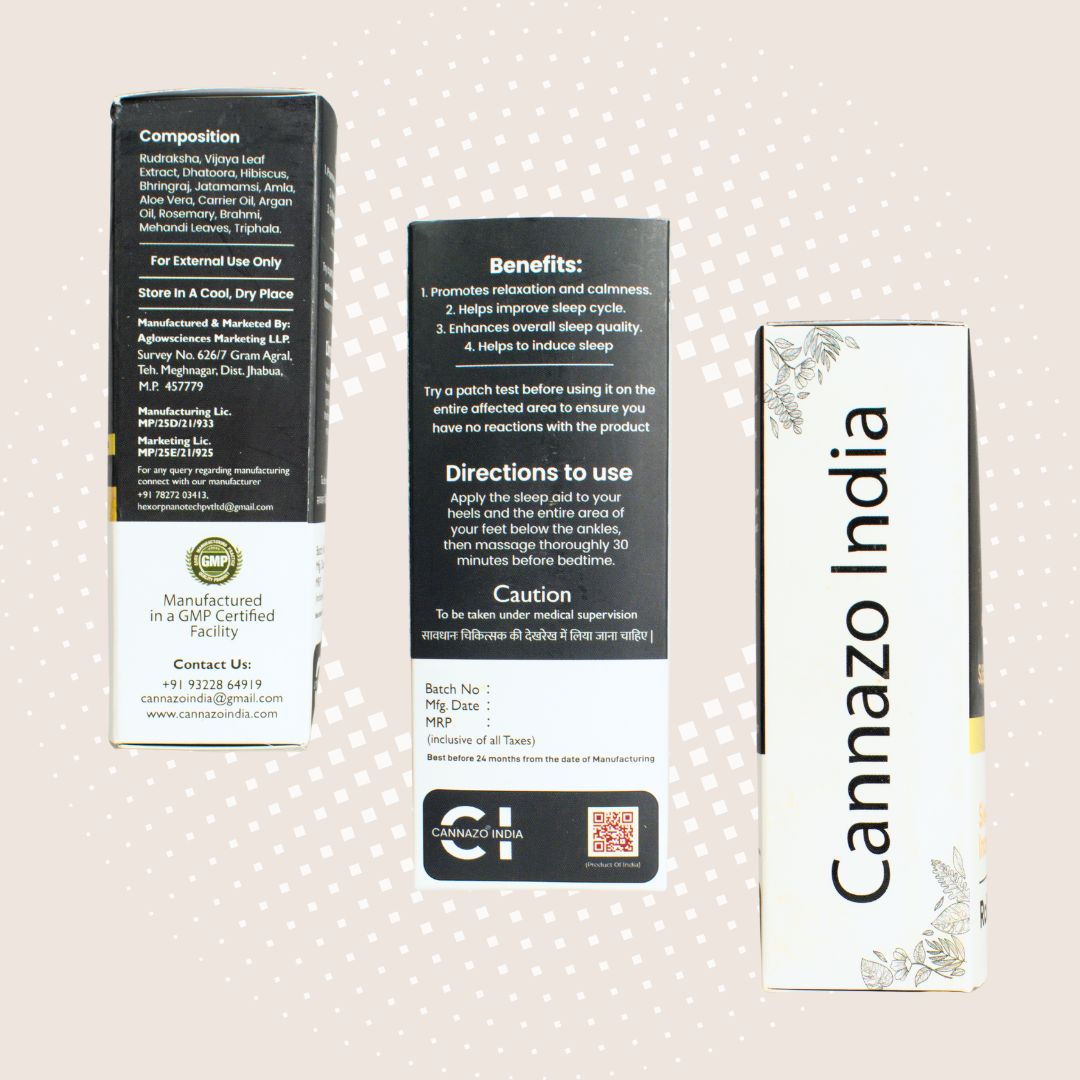 CannazoIndia® Sleep Aid Roll-On | Relaxing Essential Oil Blend for Restful Nights | Infused with Vijaya Leaf Extract, Lavender, Chamomile & Eucalyptus | Easy-to-Use & Travel-Friendly – 10ml