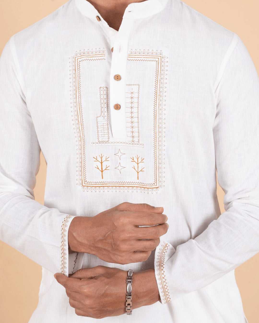 Natural Raw Embrodiered Kurta Set