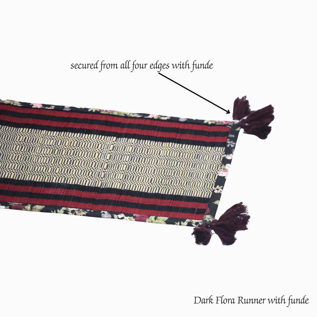 After Wait | Bamboo Table Runner – Floral Canvas Edge with Red Funde