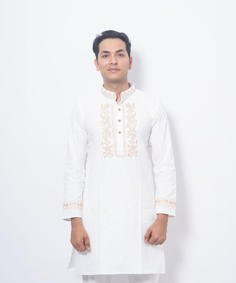 Feel Weaves Elegant White Pushp Embroidered Kurta Set