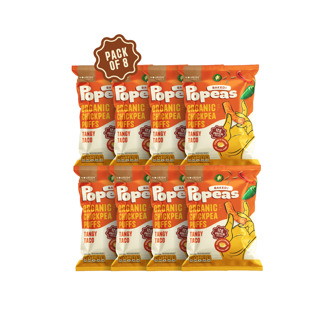 NOURISH ORGANICS Tangy Taco Protein Puffs - Pack of 8, (60G)