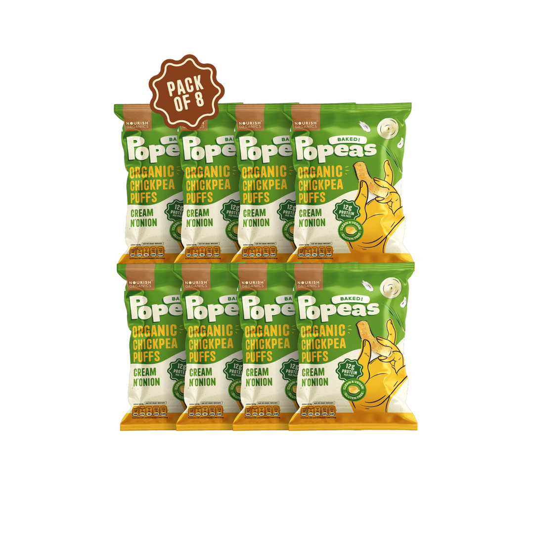 NOURISH ORGANICS Cream & Onion Popeas - Pack of 8 (60g)